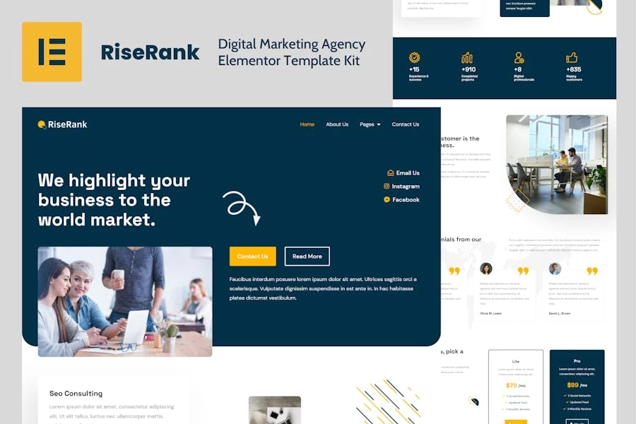 Riserank – Template Kit Elementor para Agencia de marketing digital