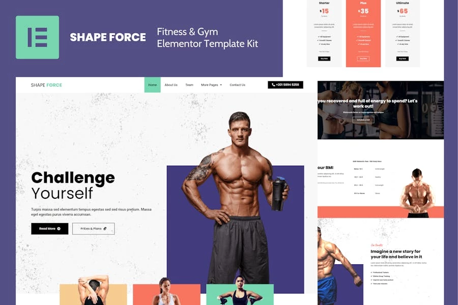 Shape Force – Template Kit Elementor de fitness y gimnasio