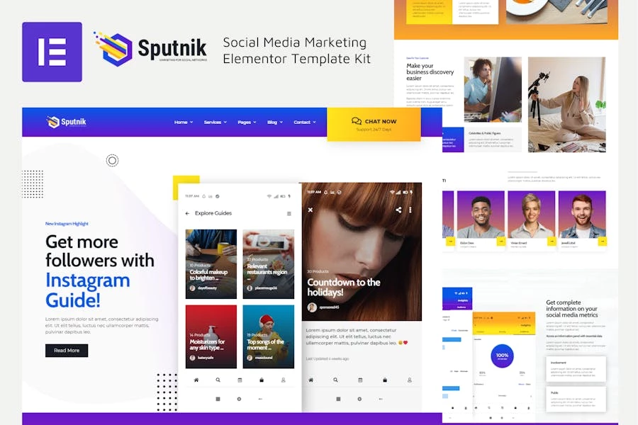 Sputnik – Template Kit de Elementor de marketing en redes sociales