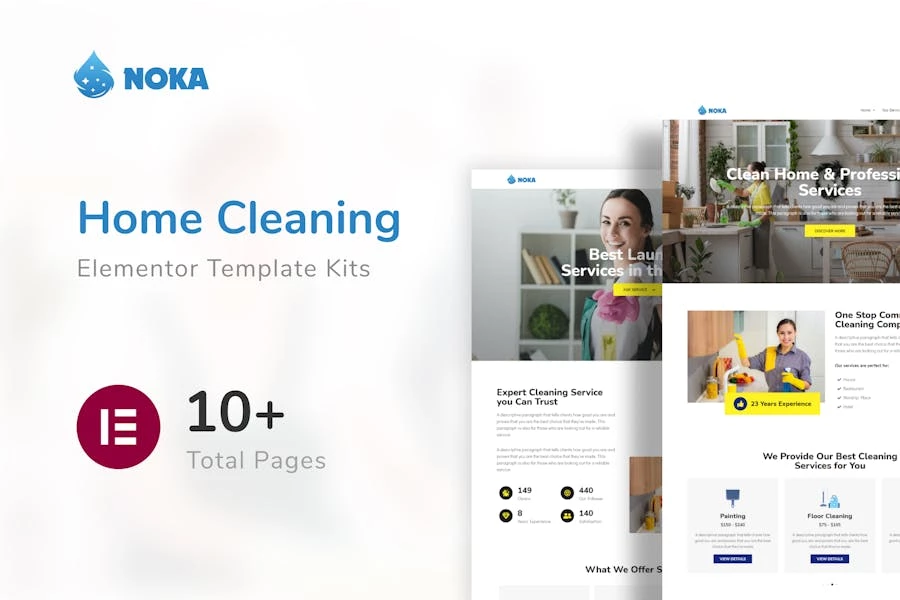 Noka – Kit de plantillas Elementor para empresa de servicios de limpieza