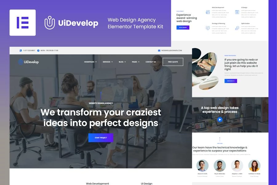 UIDevelop – Template Kit Elementor para agencia de diseño web