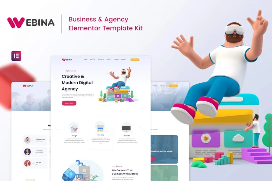 Webina – Template Kit de Elementor para Agencia comerciales y startups