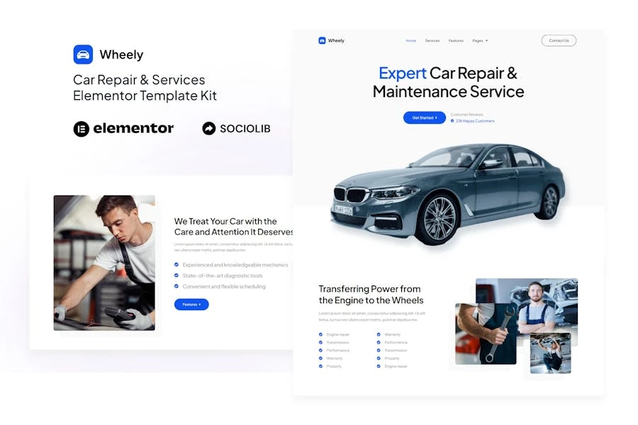 Wheely – Template Kit Elementor para reparación de automóviles y servicios de automóviles