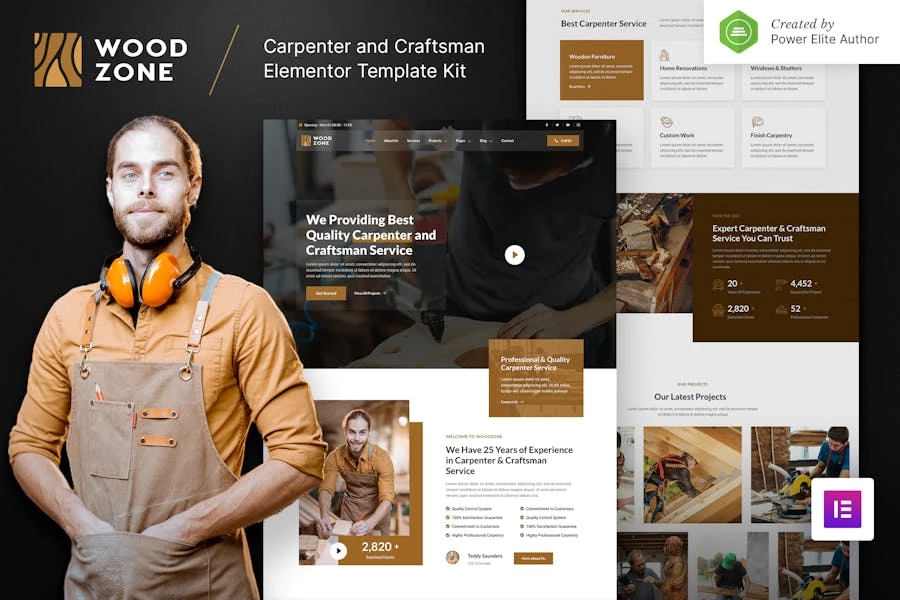 Woodzone – Template Kit Elementor Carpenter & Craftsman