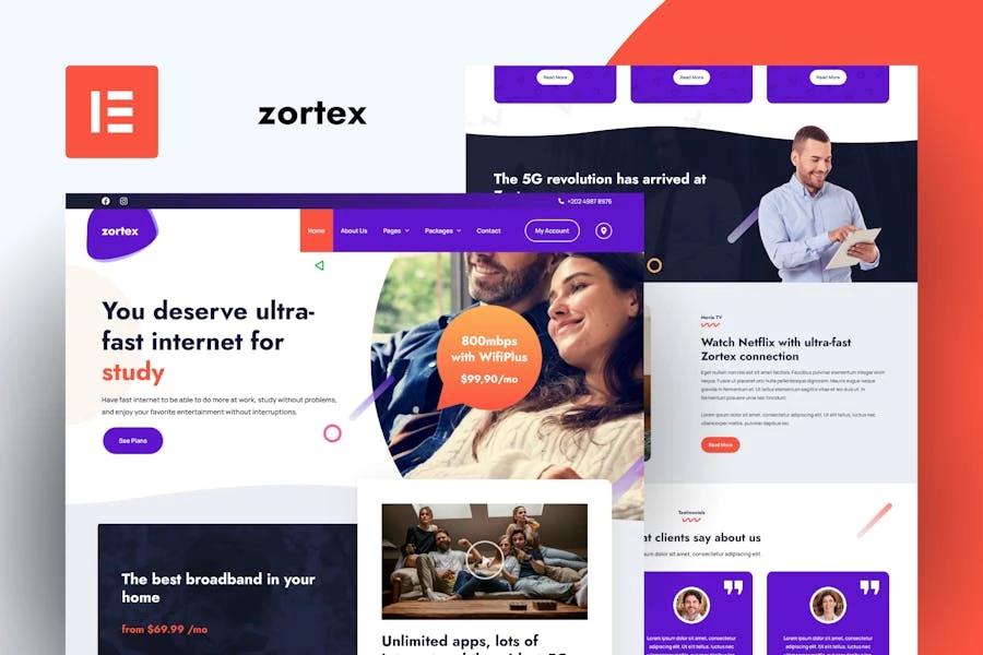 Zortex – Template Kit de Elementor de servicios de Internet y banda ancha