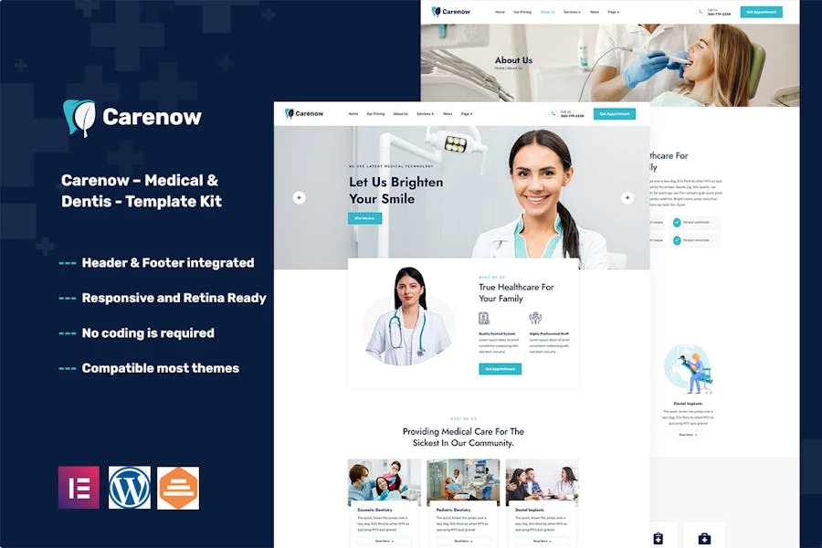 Carenow — Template Kit Elementor para médicos y dentistas