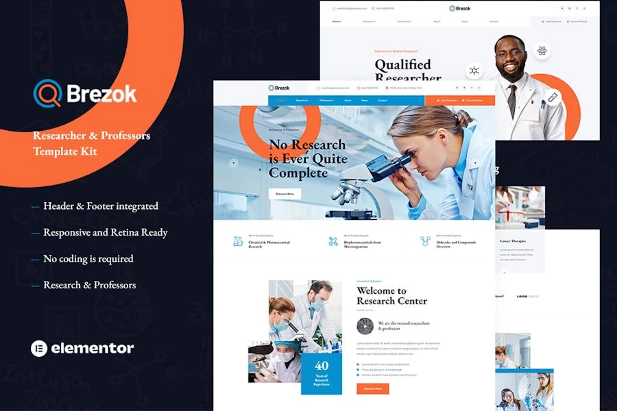 Brezok – Template Kit de investigación académica y STEM Elementor