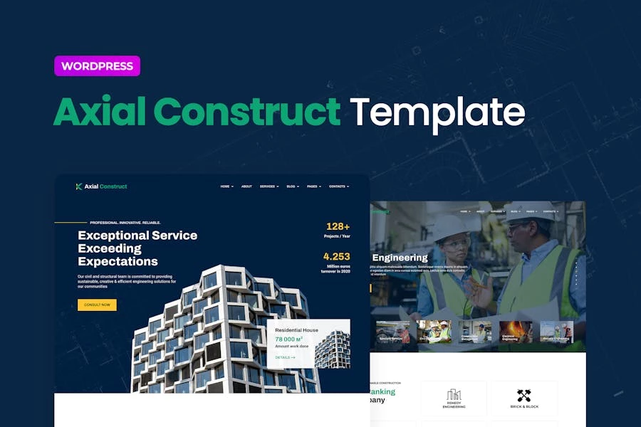 Axial — Template Kit Elementor para empresas de construcción