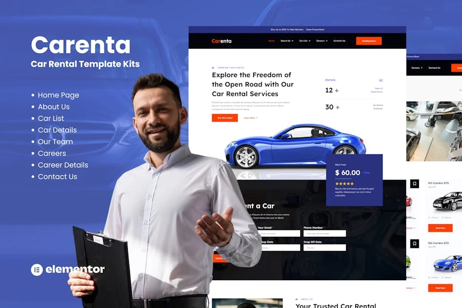 Carenta – Kits de plantillas Elementor para empresas de alquiler de coches