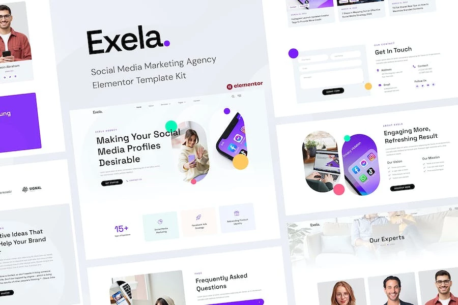 Exela – Template Kit Elementor de la agencia de marketing en redes sociales