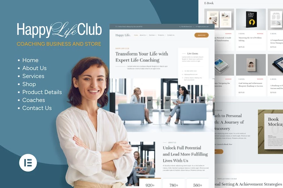 Happy Life Club – Kit de plantillas Elementor para tutores de negocios