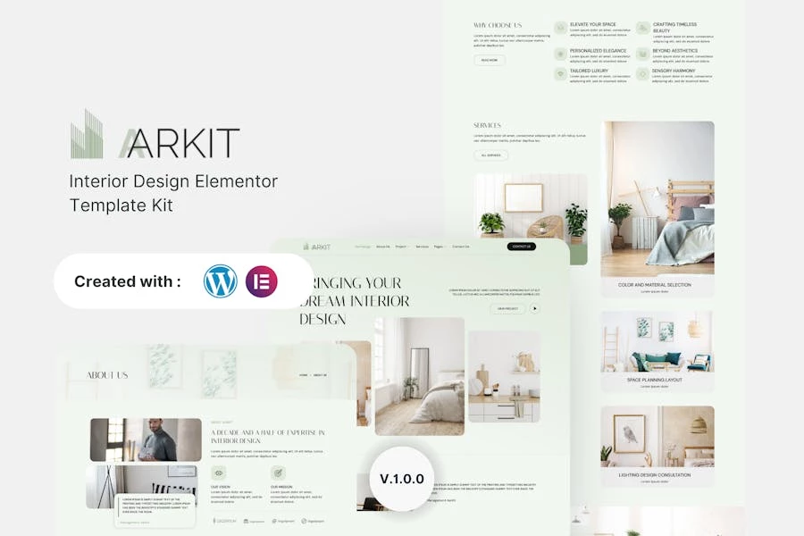 Aarkit – Kit de plantillas Elementor de diseño de interiores