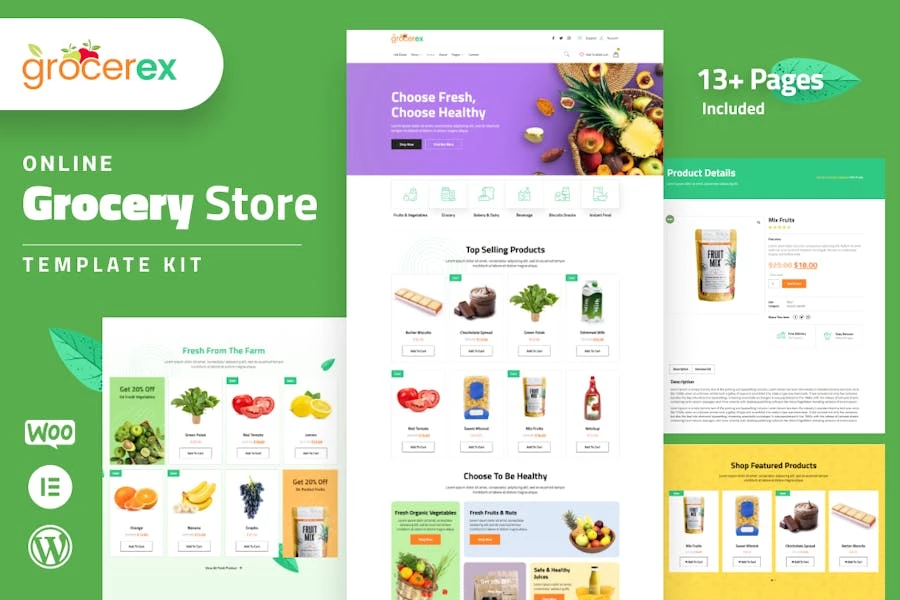 Grocerex – Kit de plantillas Elementor Pro para tienda de comestibles