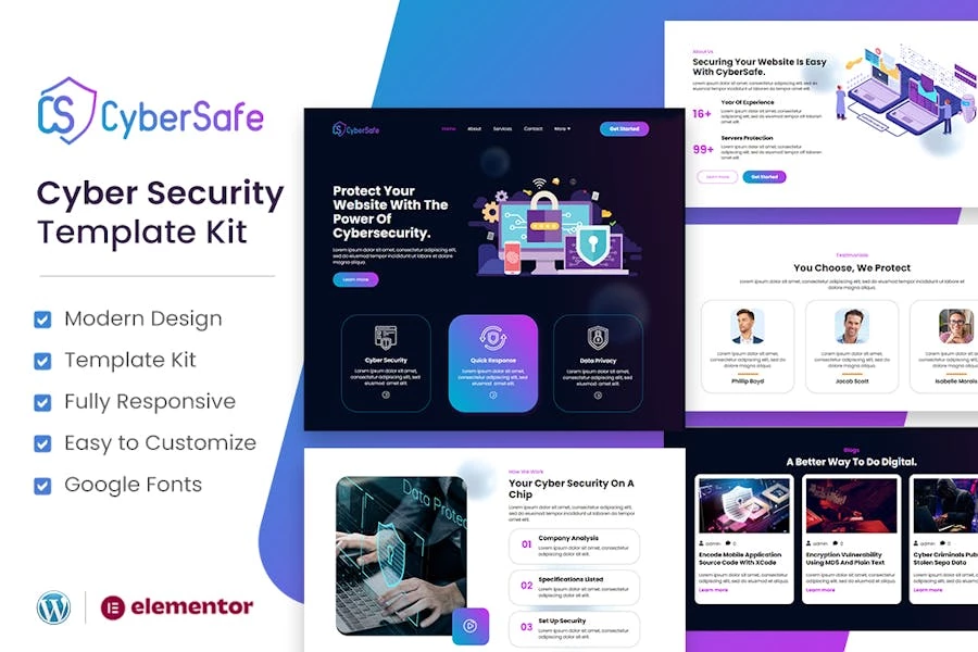 CyberSafe – Template Kit Elementor para servicios de ciberseguridad