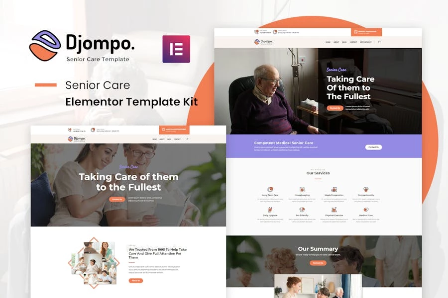 Kit Djompo – Template Kit Elementor para cuidado de personas mayores