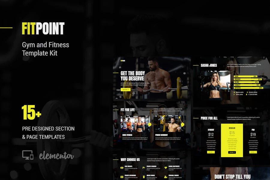 Fit Point – Template Kit Elementor para gimnasio y fitness