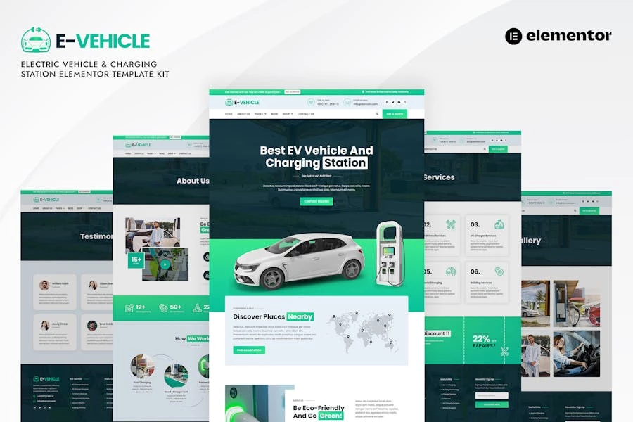 eVehicle – Template Kit Elementor para vehículos eléctricos y estaciones de carga