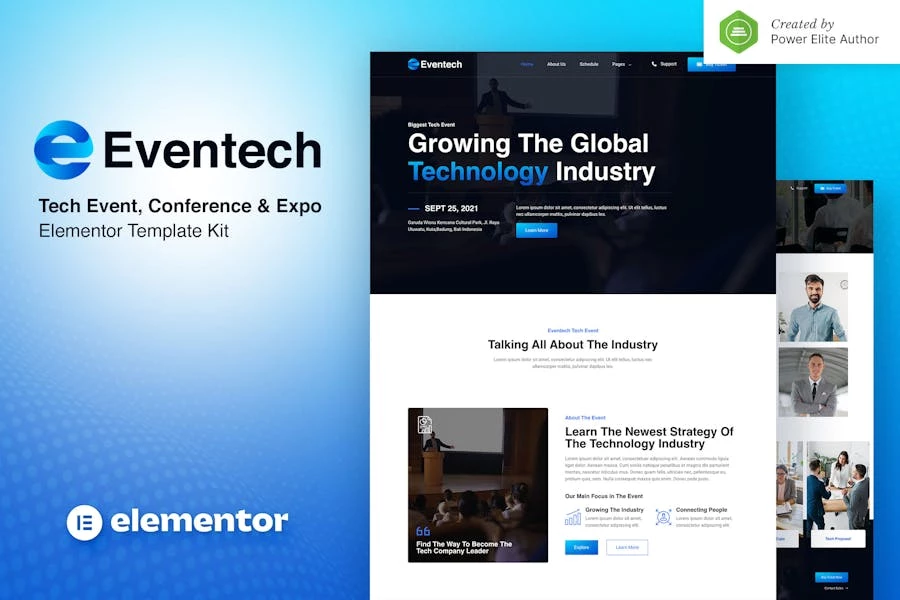 Eventech — Kit de plantillas Elementor para conferencias y exposiciones de eventos tecnológicos