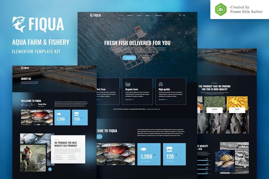 Fiqua — Kit de plantillas Elementor para granjas acuáticas y servicios pesqueros