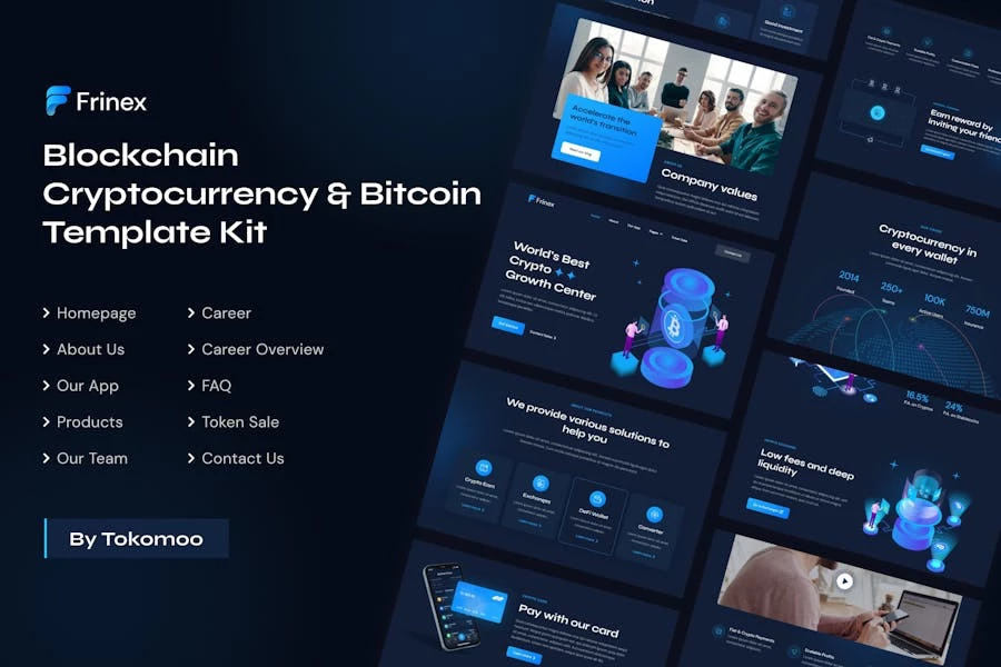 Frinex | Kit de plantillas de criptomonedas blockchain y Bitcoin Elementor