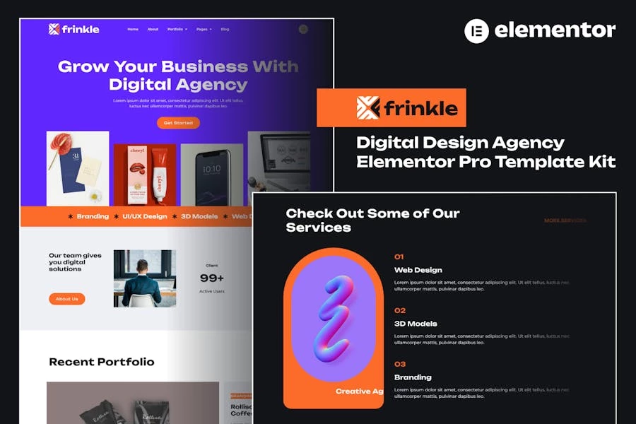 Frinkle – Kit de plantillas Elementor Pro para agencia de diseño digital