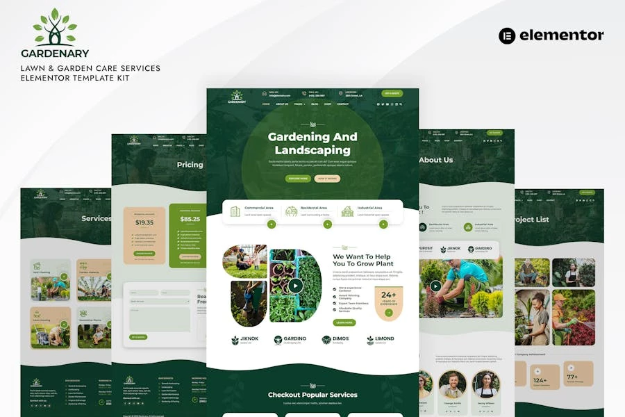 Gardenary – Template Kit Elementor para servicios de cuidado de césped y jardín