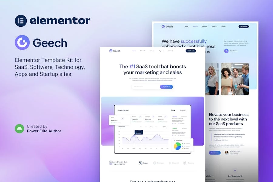 Geech – Template Kit Elementor para empresas emergentes de tecnología y SaaS