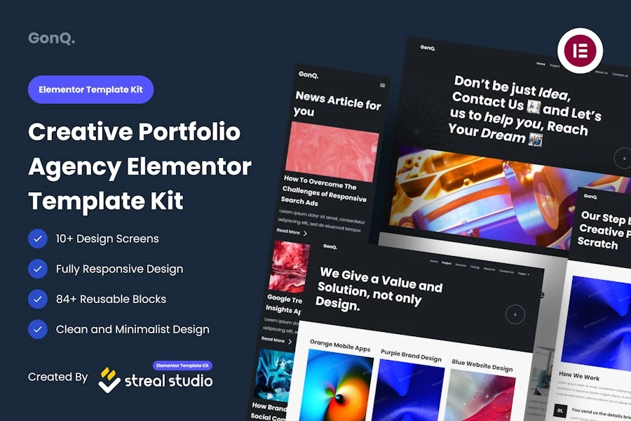 Template Kit Elementor para Agencia GoNQ Creative Porfolio