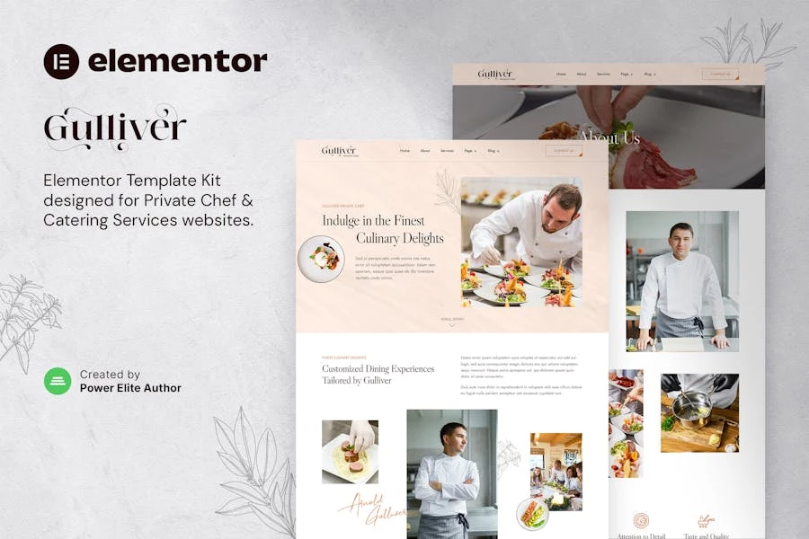 Gulliver — Kit de plantillas Elementor para chef privado y servicios de comedor personales