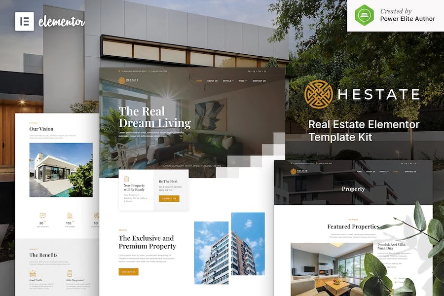 Hestate – Template Kit Elementor de bienes raíces