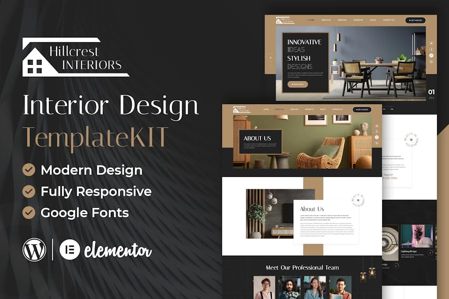 Hillcrest – Template Kit Elementor para diseño de interiores