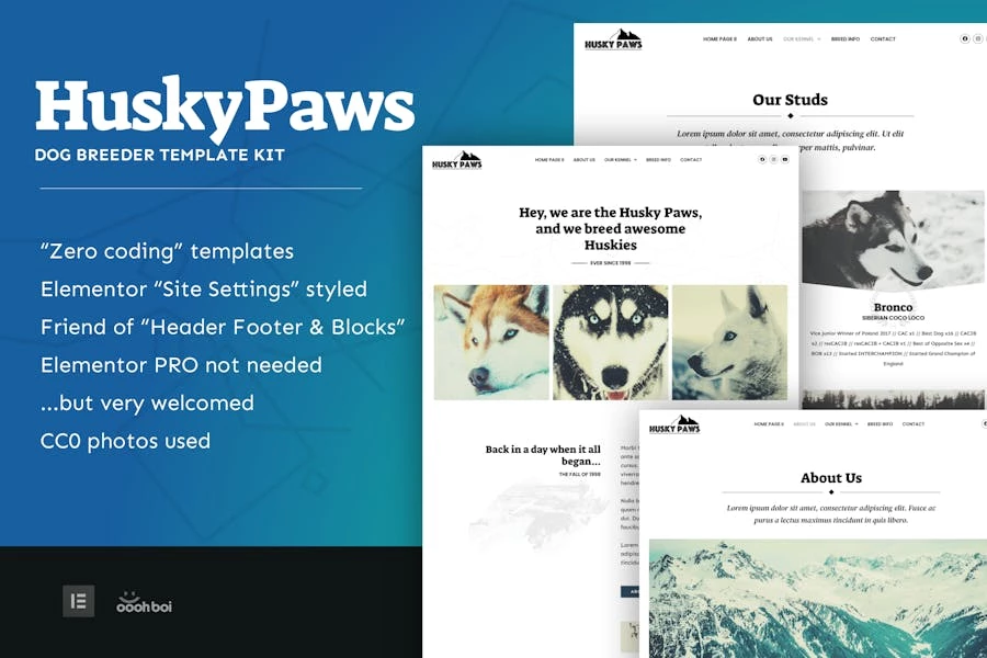 HuskyPaws – Template Kit Elementor para criadores de perros