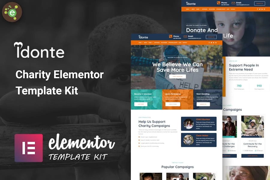 iDonte – Template Kit Elementor para organizaciones benéficas sin fines de lucro