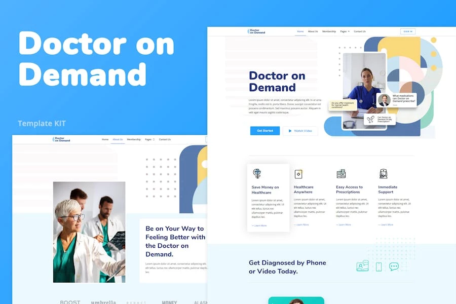 Doctor on Demand — Kit de plantillas Elementor para consultas en línea
