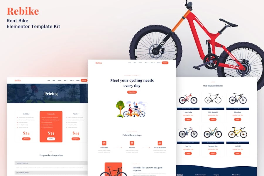Rebike – Kit de plantillas Elementor para alquilar bicicletas