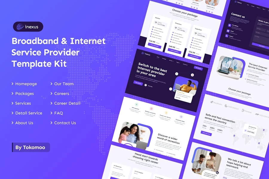 Inexus | Kit de plantillas Elementor para proveedores de servicios de Internet y banda ancha