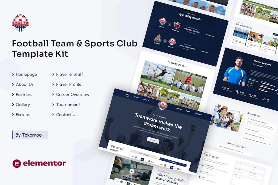 Intera | Kit de plantillas Elementor para equipos de fútbol y clubes deportivos