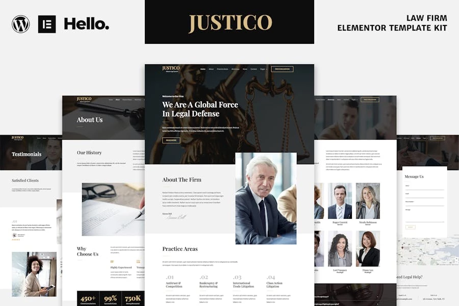 JUSTICO – Template Kit Elementor para despachos de abogados