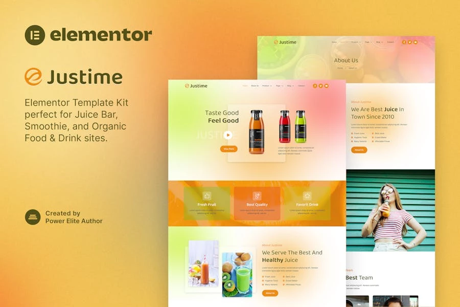 Justime – Template Kit Elementor para barra de zumos, batidos y alimentos orgánicos