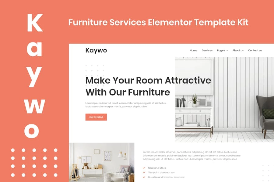 Kaywo – Kit de plantillas Elementor para servicios de mobiliario