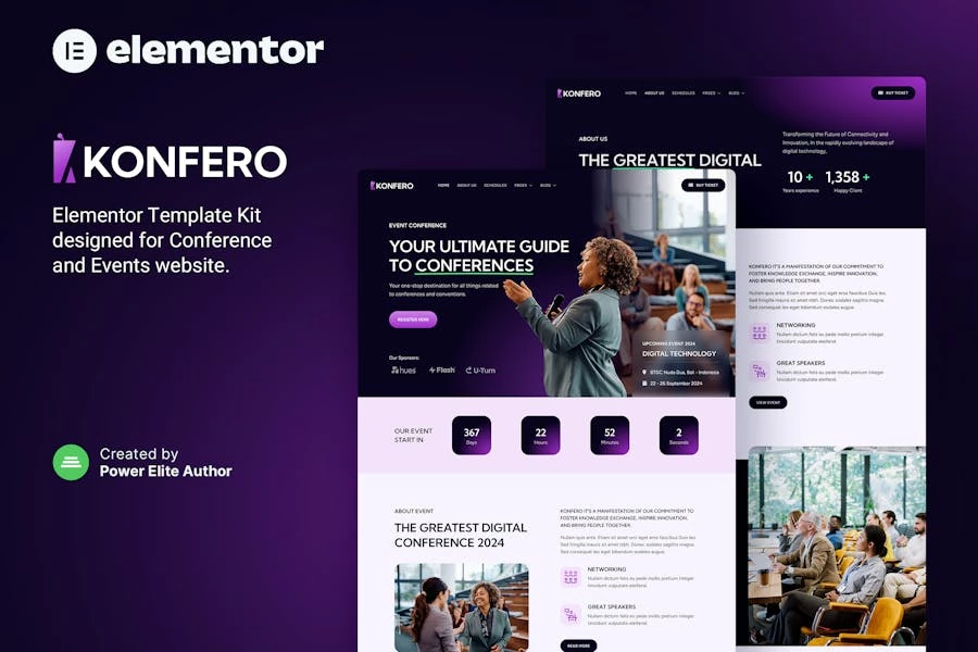 Konfero — Kit de plantillas Elementor para conferencias y eventos