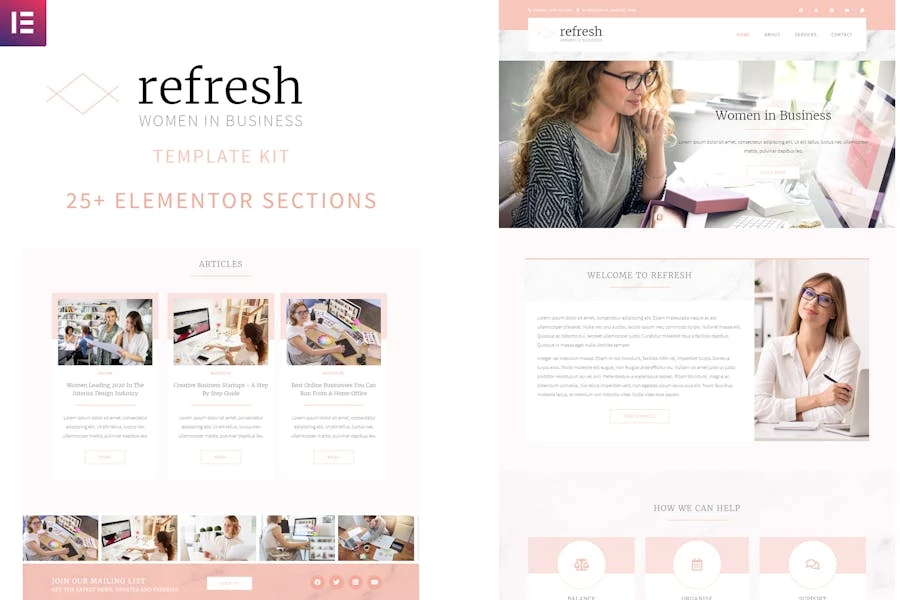 Refresh – Kit de plantillas Elementor para mujeres en los negocios