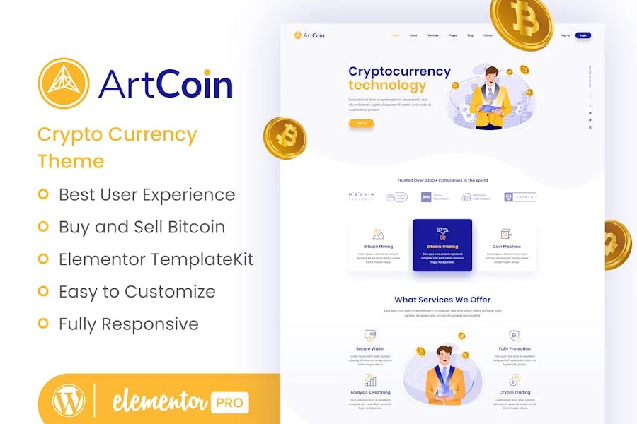 ArtCoin | Template Kit Elementor de Bitcoin y criptomonedas