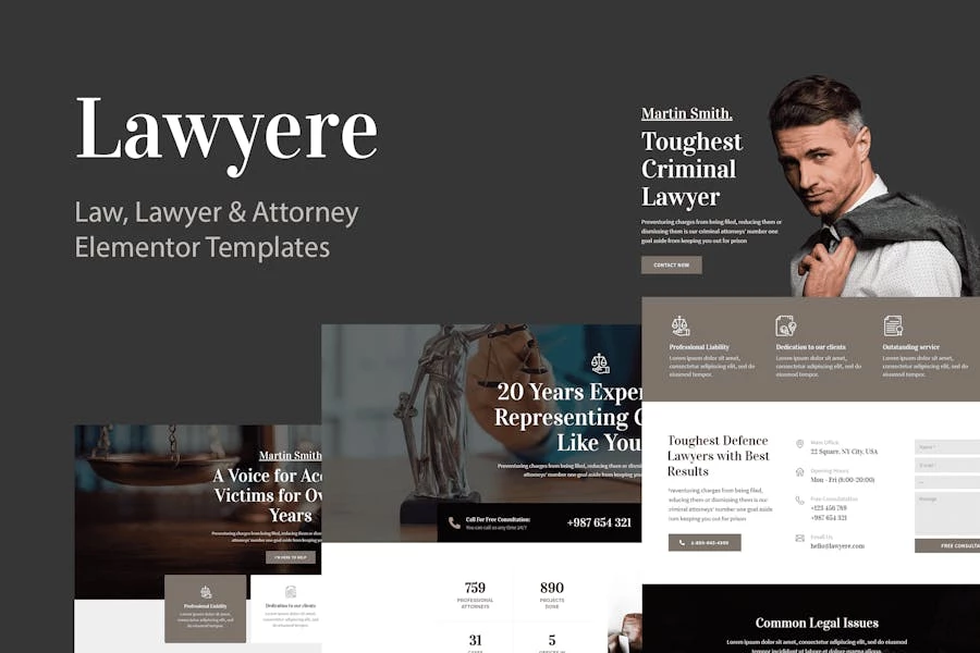 Lawyere – Template Kit de Elementor Legal y Abogado