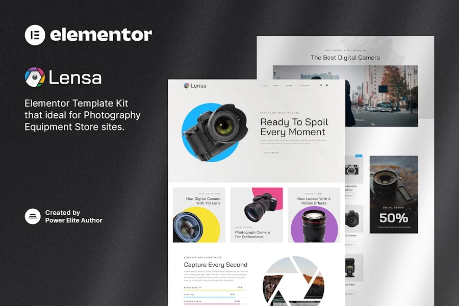 Lensa – Template Kit Elementor para tienda de equipos de fotografía y cámara