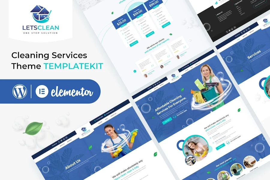 LetsClean – Template Kit Elementor para servicios de limpieza
