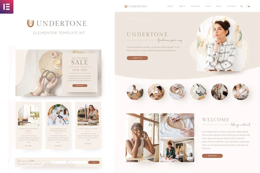 Undertone – Kit de plantillas Elementor para tiendas y servicios empresariales