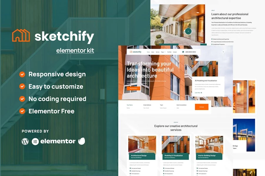 Sketchify – Kit de plantillas Elementor para servicios de arquitectura y construcción