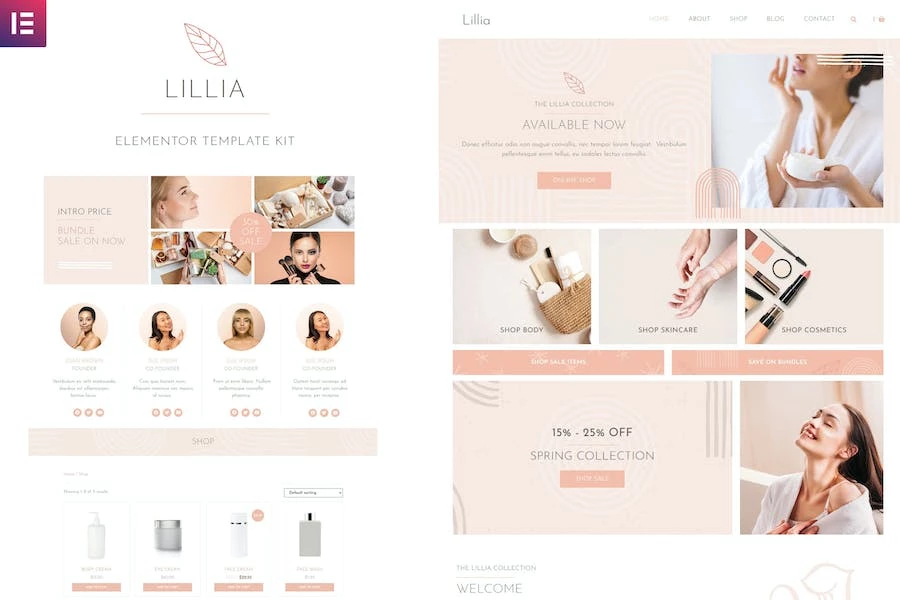 Lillia – Kit de plantillas Elementor de belleza y cuidado de la piel