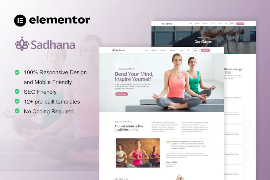 Sadhana – Template Kit Elementor para profesores de yoga y estudio